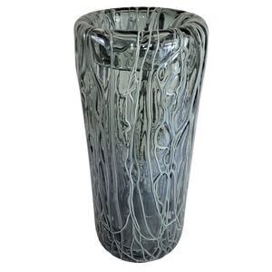 Handblown Murano Glass Vase With Melted Gray Veins Heavy Duty Vase Flowers Decor